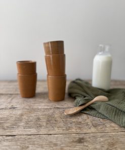 5 gobelets en grès brun – minimalisme vintage années 70