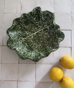 coupe en barbotine à décor de feuille de chou– céramique vintage