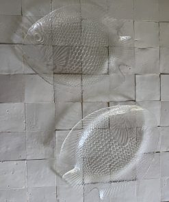 Paire de grands plats poisson en verre transparent